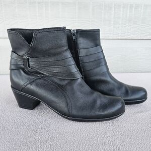 Clarks Bendables Ingalls Pecos Black Leather Ankle Bootie Women SZ 9 Zipper